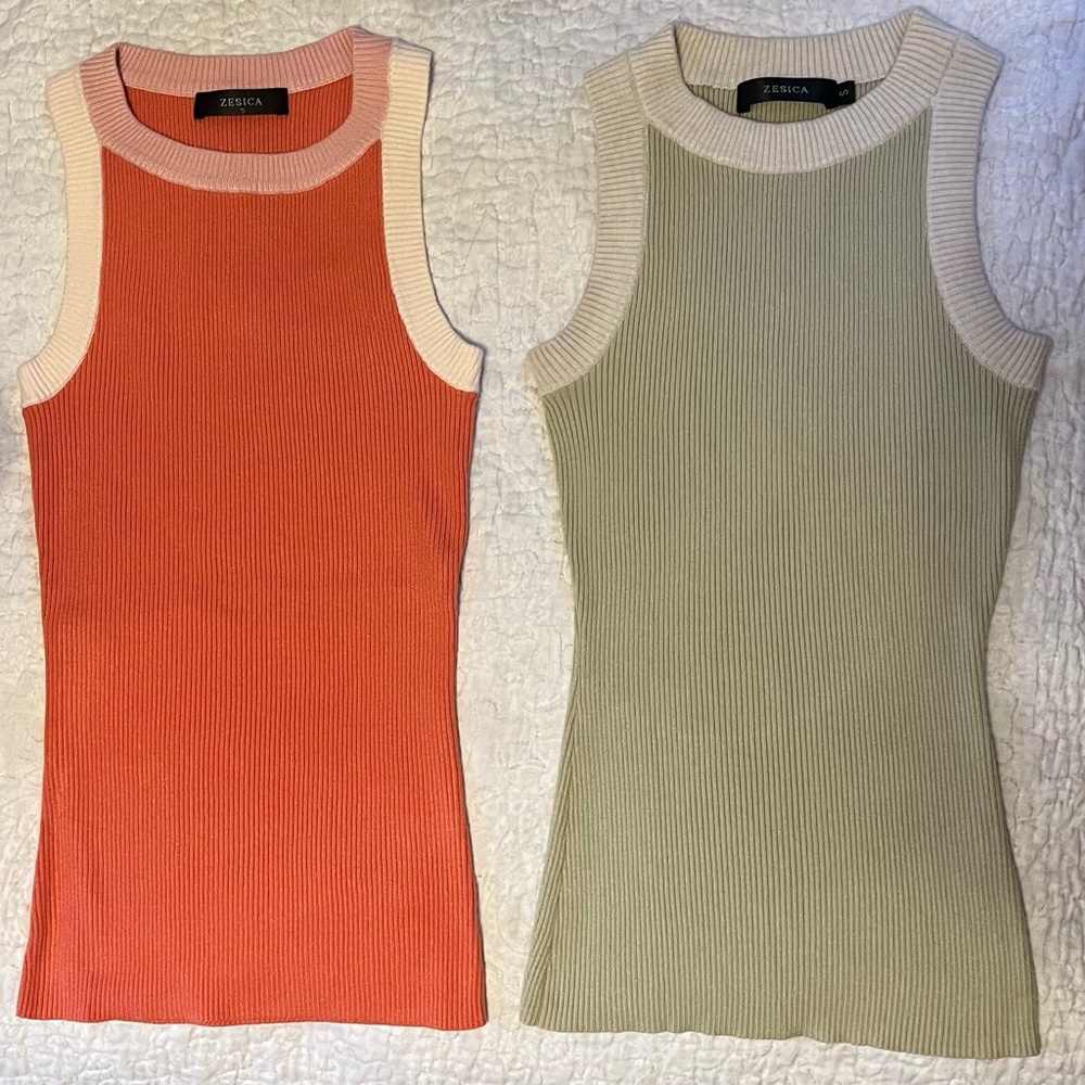 Zesica Women's Ribbed Tank Tops - Coral and Sage